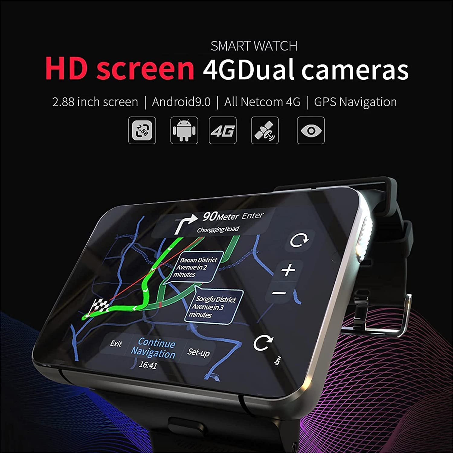 Prezent Urodzinowy Smartwatch met groot scherm, 2,88 '' 4 GB + 64 GB LCD-sporthorloge, 4G volledig Netcom waterdicht herenhorloge met siliconen band