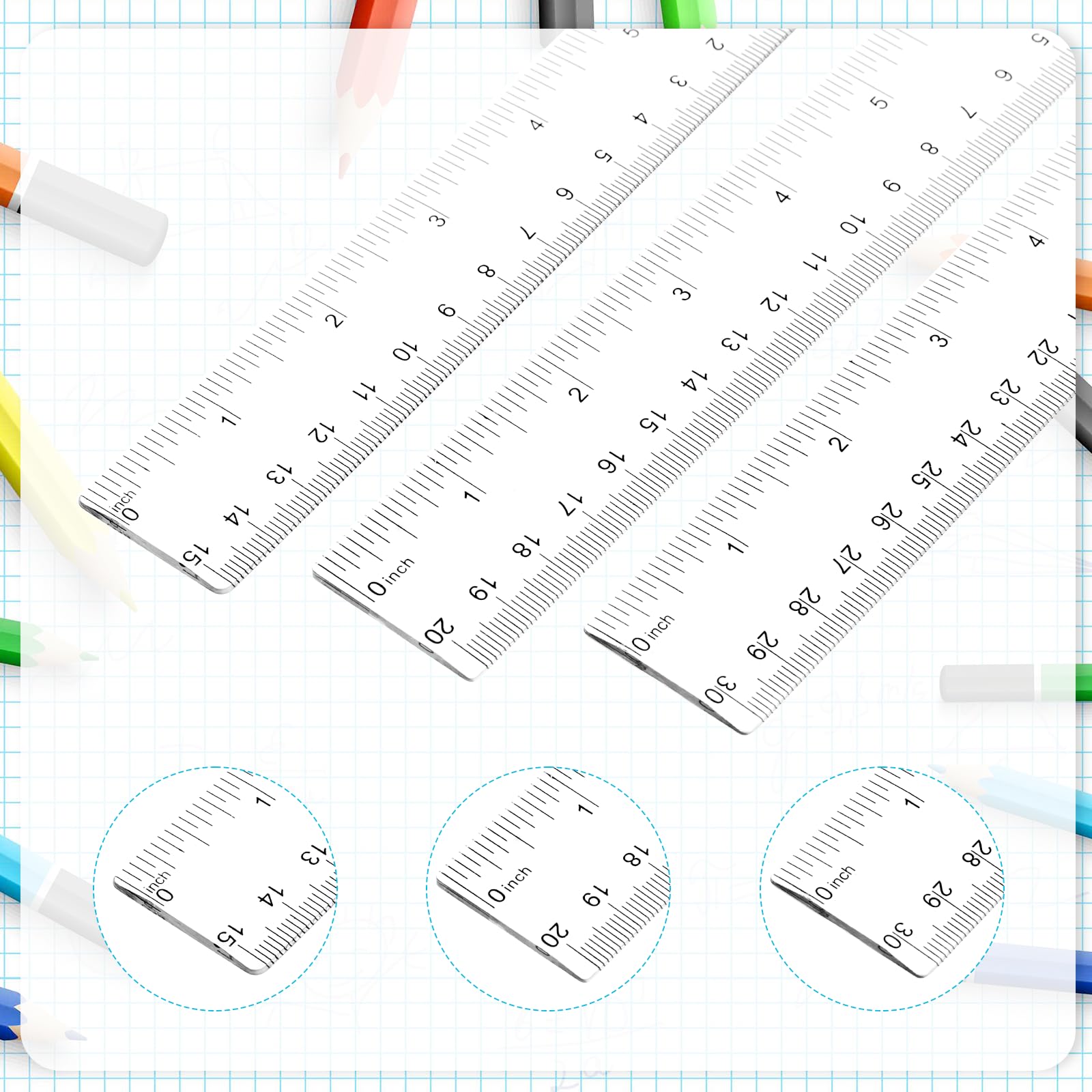 6 Pack 6 Inch 8 Inch 12 Inch Ruler Set Plastic Straight Ruler Transparent Measuring Tool Acrylic Clear Ruler for School Office Student - Image 2