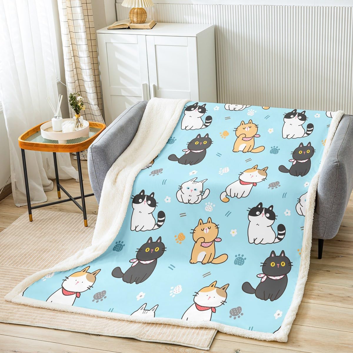 Manfei Cute Cats Throw Blanket Cartoon Animal Theme Bed Blanket for Kids Boys Girls Room Decor, Cute Cat Paw Print Blanket for Couch Sofa, Soft and Breathable (50 x 60 Inches) โ image 1