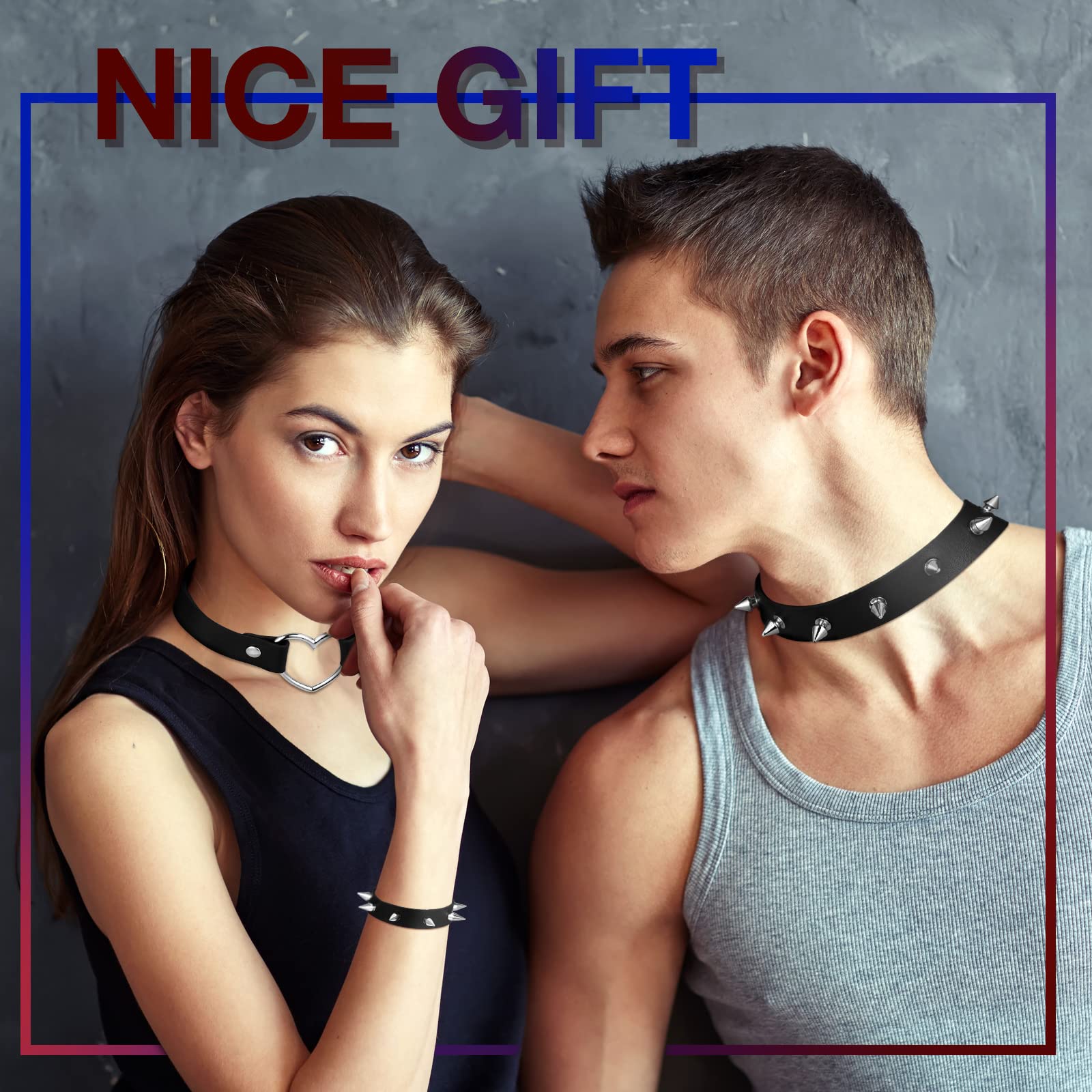 Cunno 13 Pcs Leather Spike Choker Studded Bracelet Cuffs Set Gothic Punk Rock Jewelry Set Costume Accessory: Simple Style