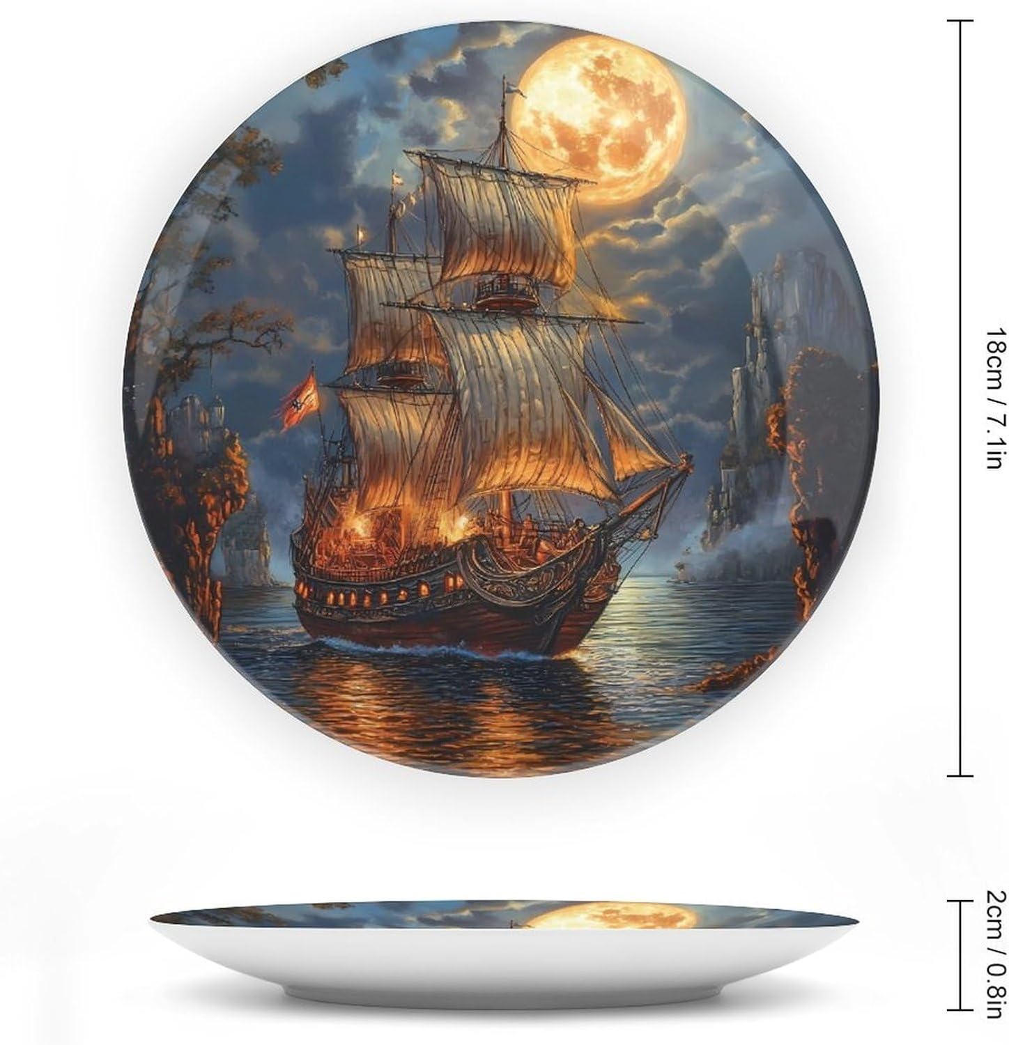 Sailboat Decorative Plate Tray Decor Trinket Dish Bone China Dinner Plates for Home Office Kitchen