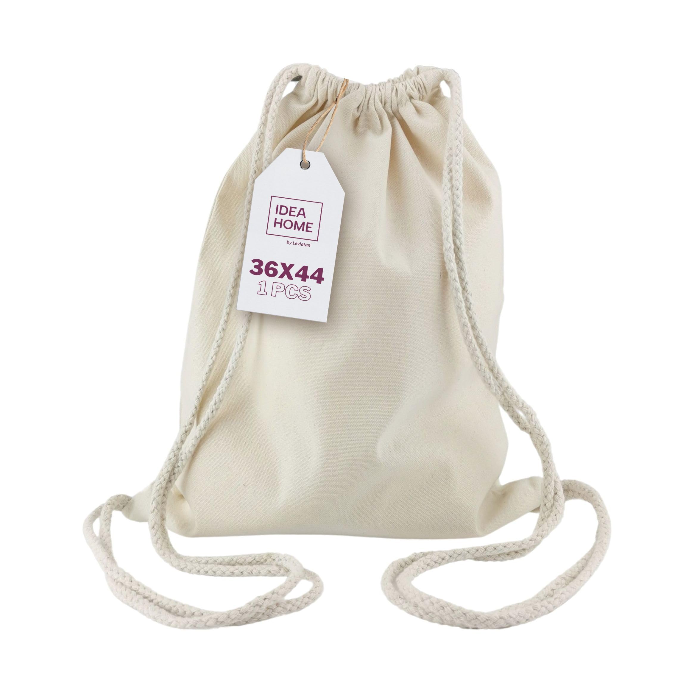 IDEA HOME Cotton Gym Drawstring Bag - Cotton Backpack 36x44 cm 250g/m² - Gym Bag for Painting, Reusable Sports & Travel Bag, Natural Colour
