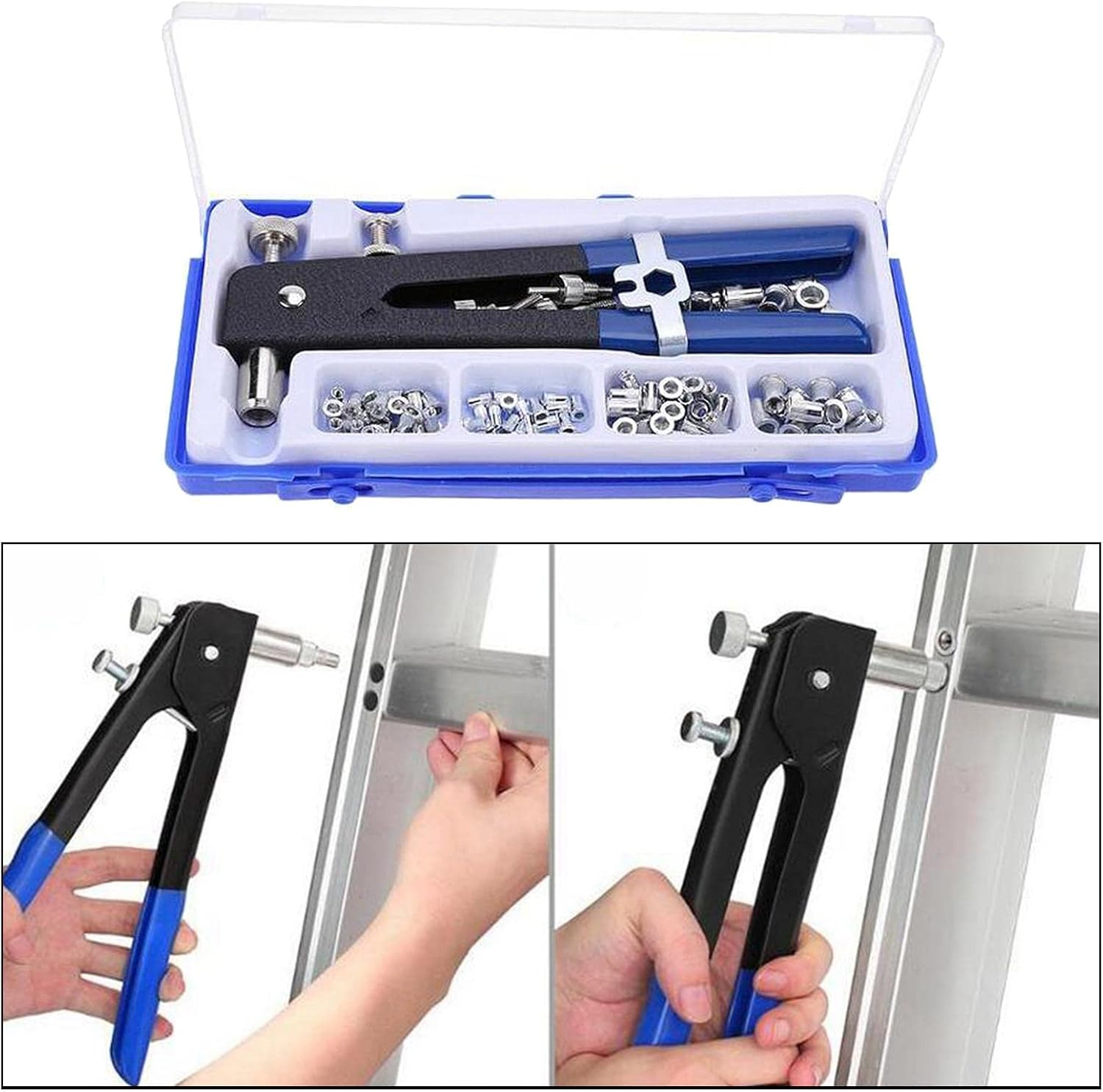 Premium Steel Hand Rivet Nut Tool Kit Set M3, M4, M5, M6, M8 | Versatile Riveting Tool for Cars, Trailers, Furniture, Boats | Includes 5 Nut Rivet Mandrels & 80 Rivet Nuts |