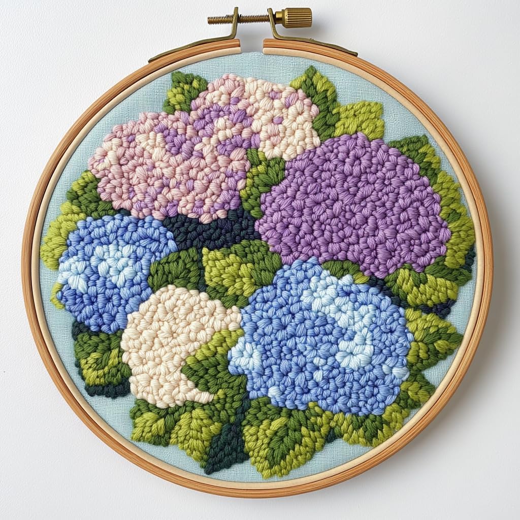DIY Punch Needle Kits Hydrangea Flowers Easy for Beginners Punch Needle Embroidery Set with Hoop Stamped Pattern for Craft Lovers and Home Decor-1