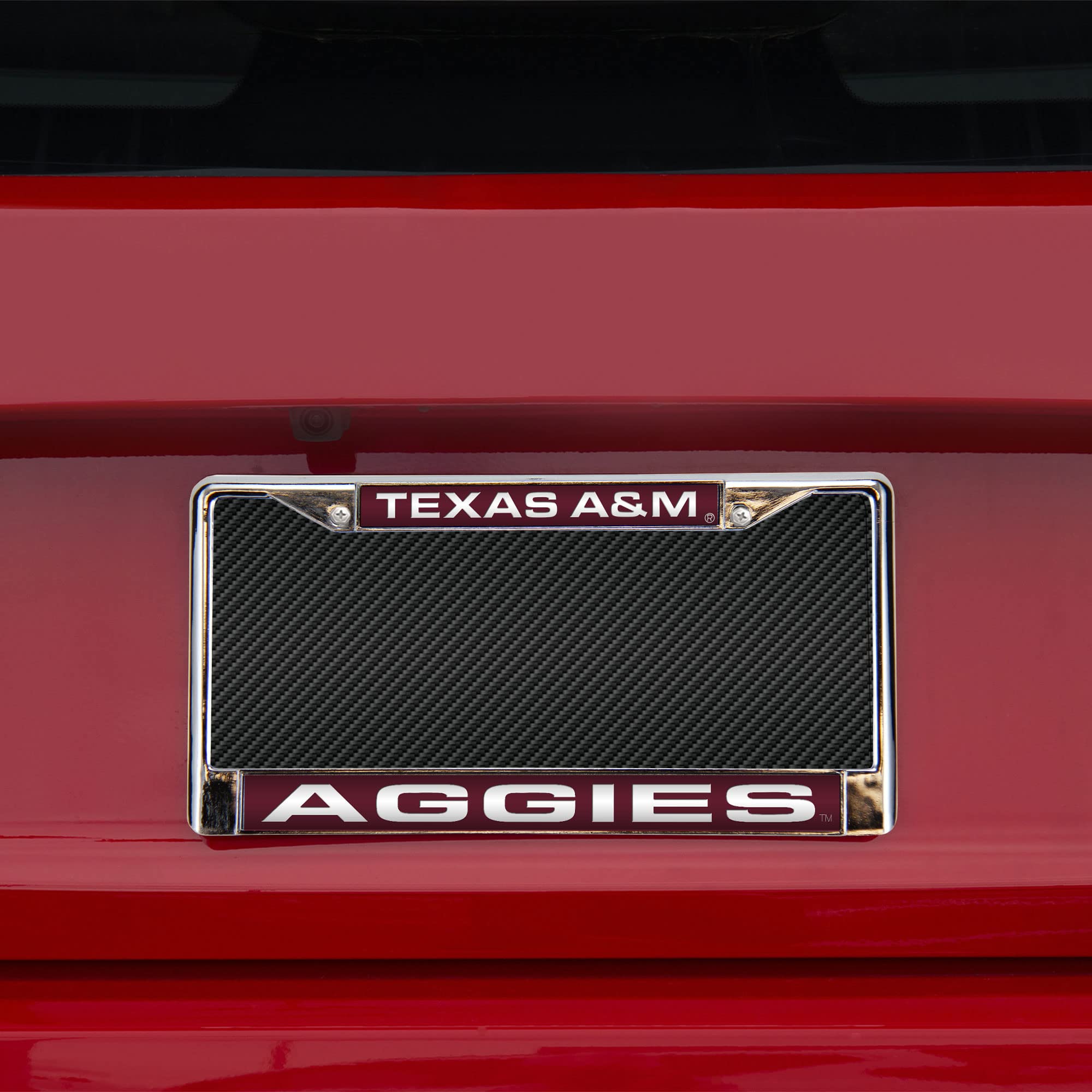 Rico Industries NCAA Laser Cut Inlaid Standard Chrome License Plate Frame, Texas A&M Aggies - Red Insert