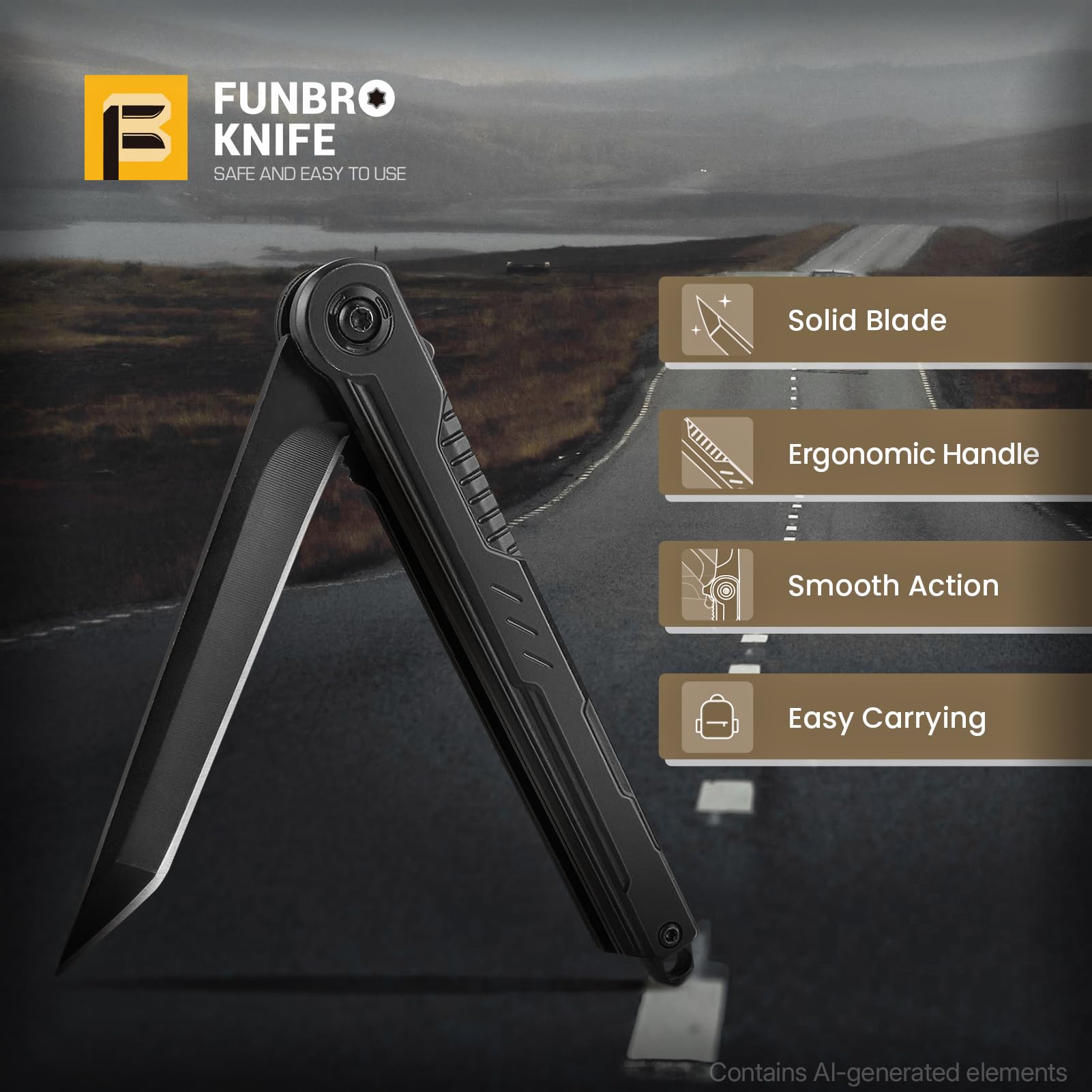 FUNBRO EDC Pocket Knife - Durable Tanto Blade -7 FUNBRO EDC Pocket Knife - Durable Tanto Blade -7