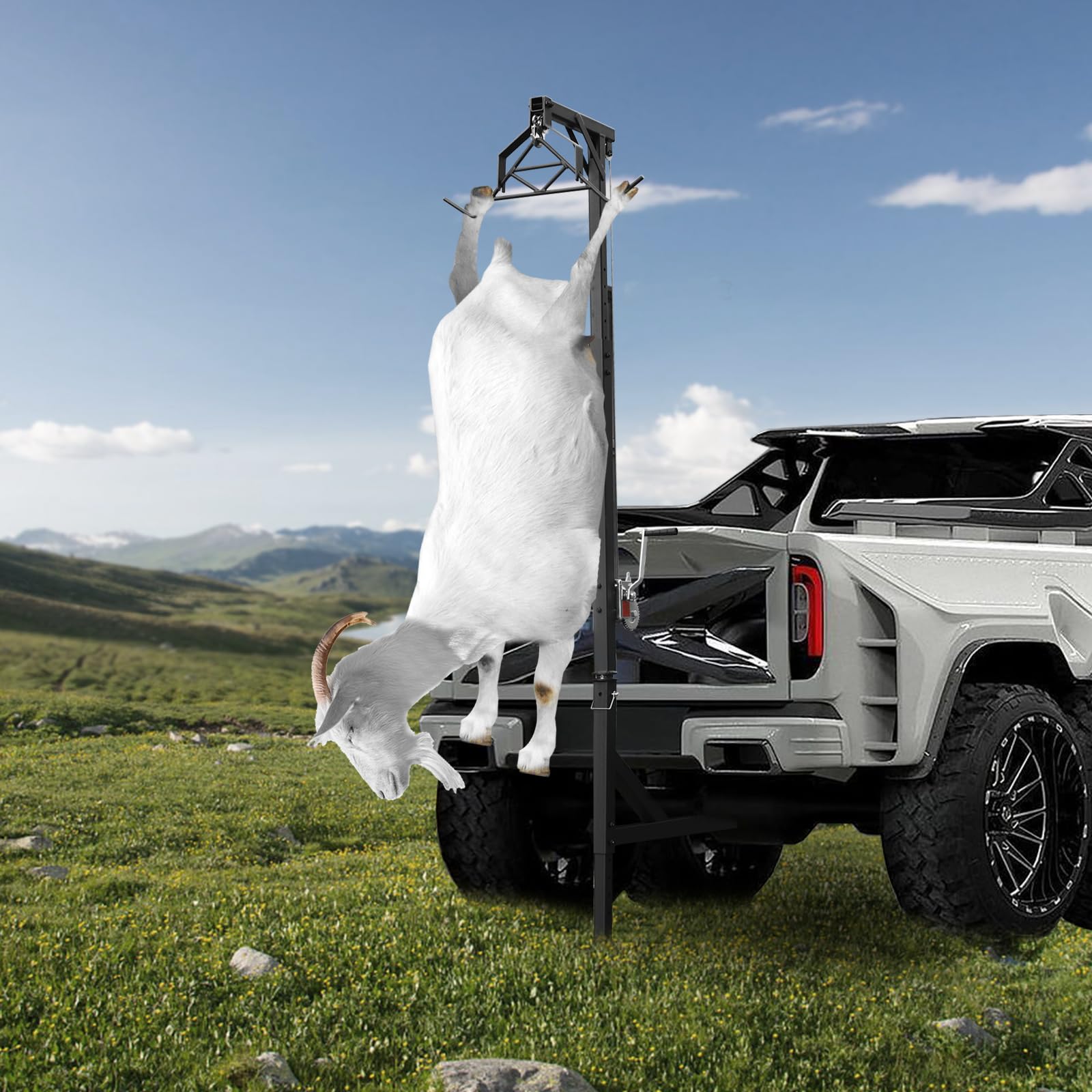 siohdagu Vehicle Mounted Hand Lift, 600lbs with Extension Pole 360 Rotation, Heavy Lap Deer Lifter, Height Adjustable