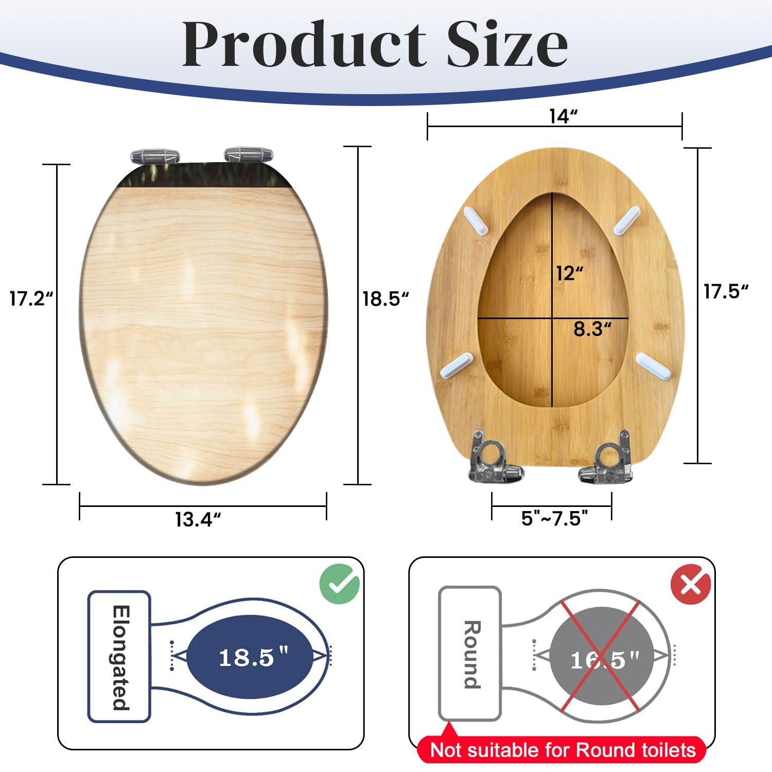 Asiento De Inodoro Alargado De Madera para Baño, Textura De Madera Clara, Tapa De Cierre Suave Y Silencioso, Bisagras De Liberación Rápida con Topes, Fácil De Limpiar E Instalar.