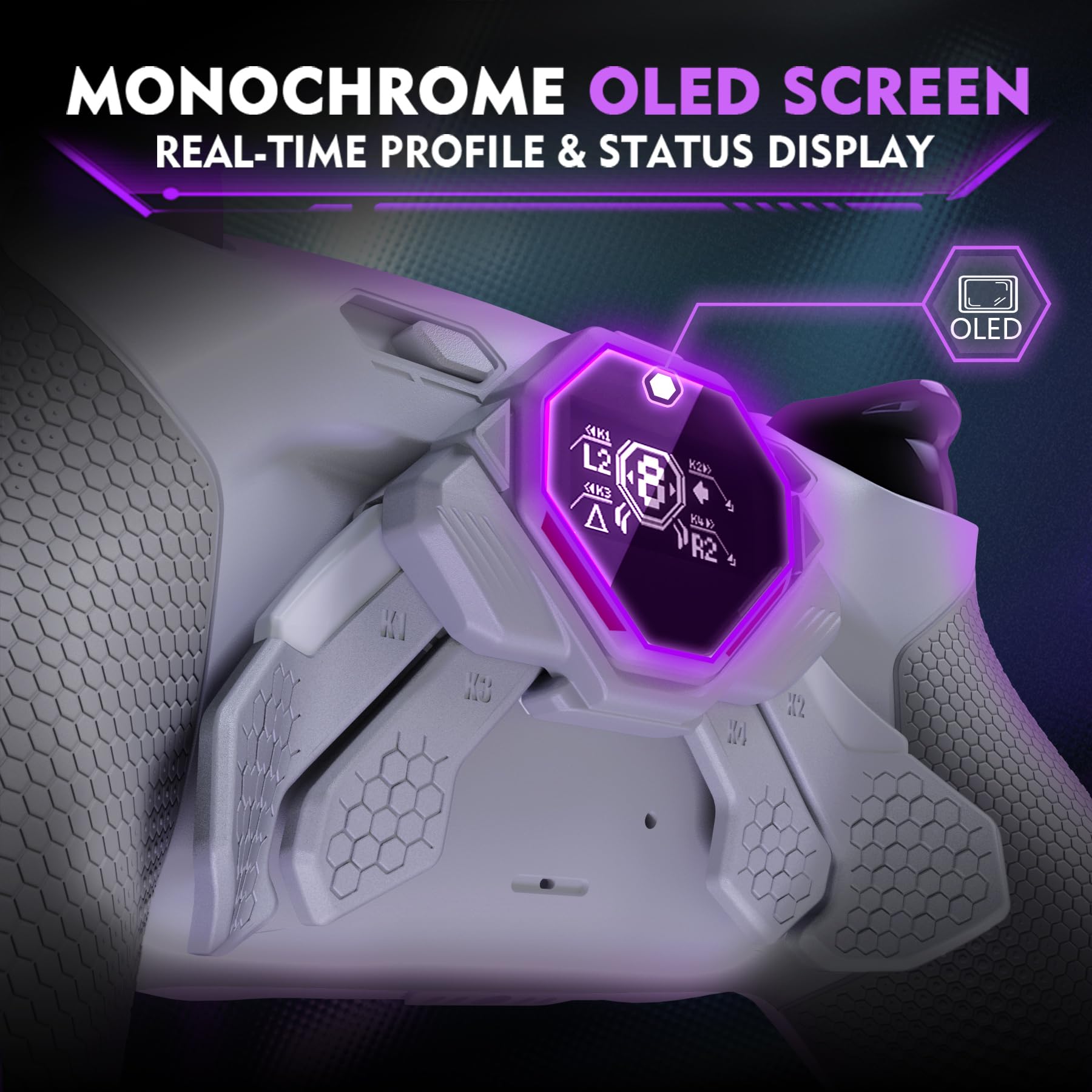 eXtremeRate SPARK Remap Kit per ps5 Controller BDM-030 040 050 060, Display OLED + Clicky Trigger Stop + Grip Ergonomici, 4 Palette Posteriori Rimappabili Accessori per ps5 Joystick, Grigio Scuro