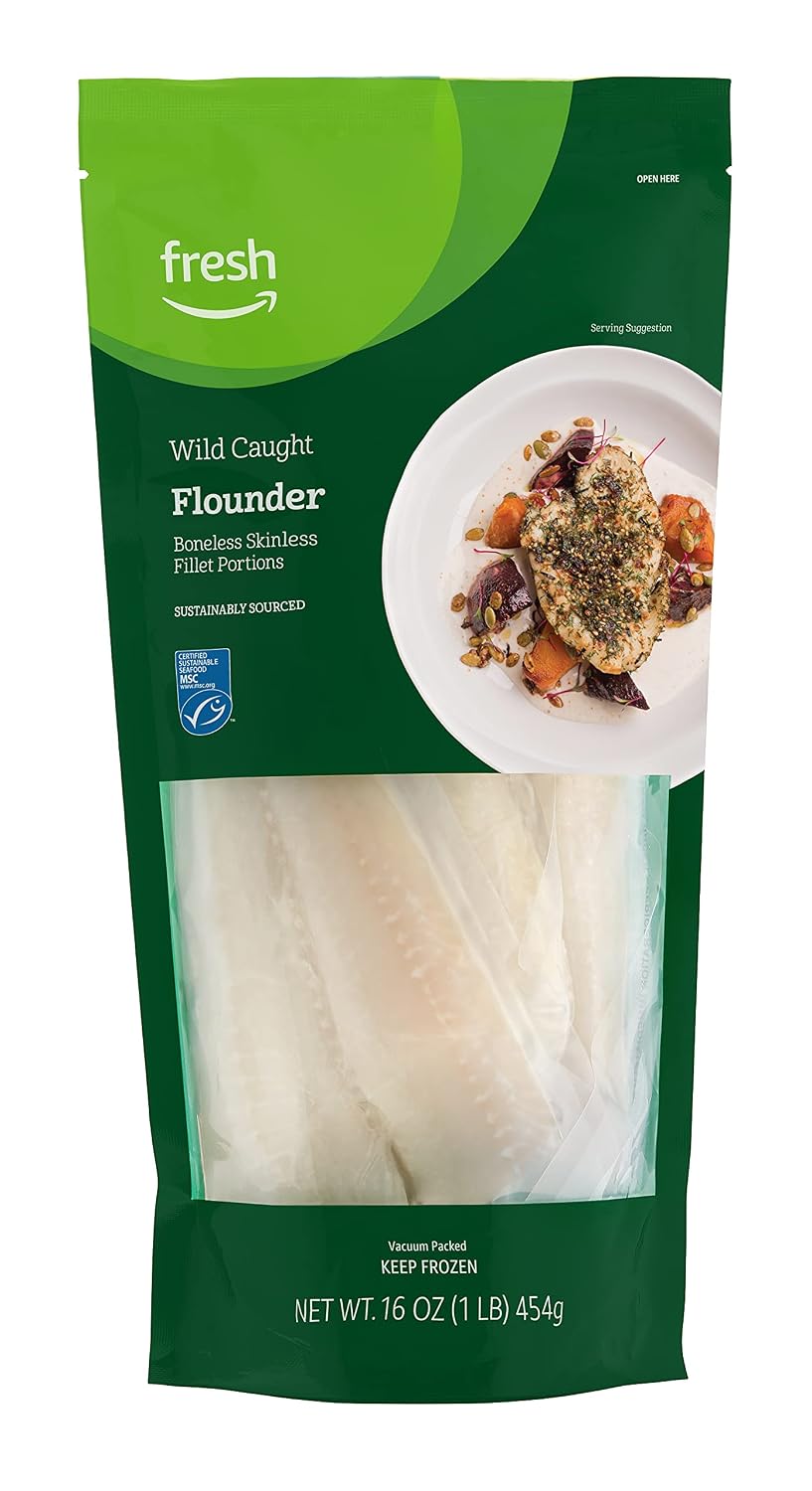 Fresh Brand – Wild Caught Flounder Boneless Skinless Fillet Portions, 1 lb (Frozen), Sustainably Sourced