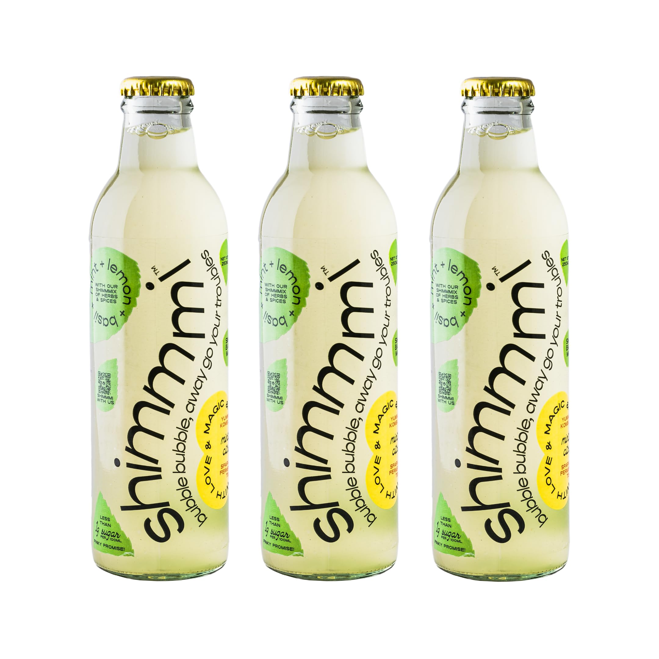 Shimmmi Kombucha - Sparkling Fermented Tea | Mintea Citrus | Box of 3 (250ml x 3) | Raw | Unpasteurized | No Artificial Anything | Gut Friendly Probiotics | <1g Sugar (per 100ml) | Small Batch