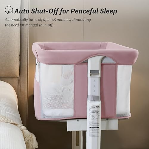 Miniatura 5 de Moisés eléctrico para bebé, cuna mecedora automática de 3 velocidades con malla completa, 5 ajustes de altura para Nweborn, 8 música, ruedas, rosa