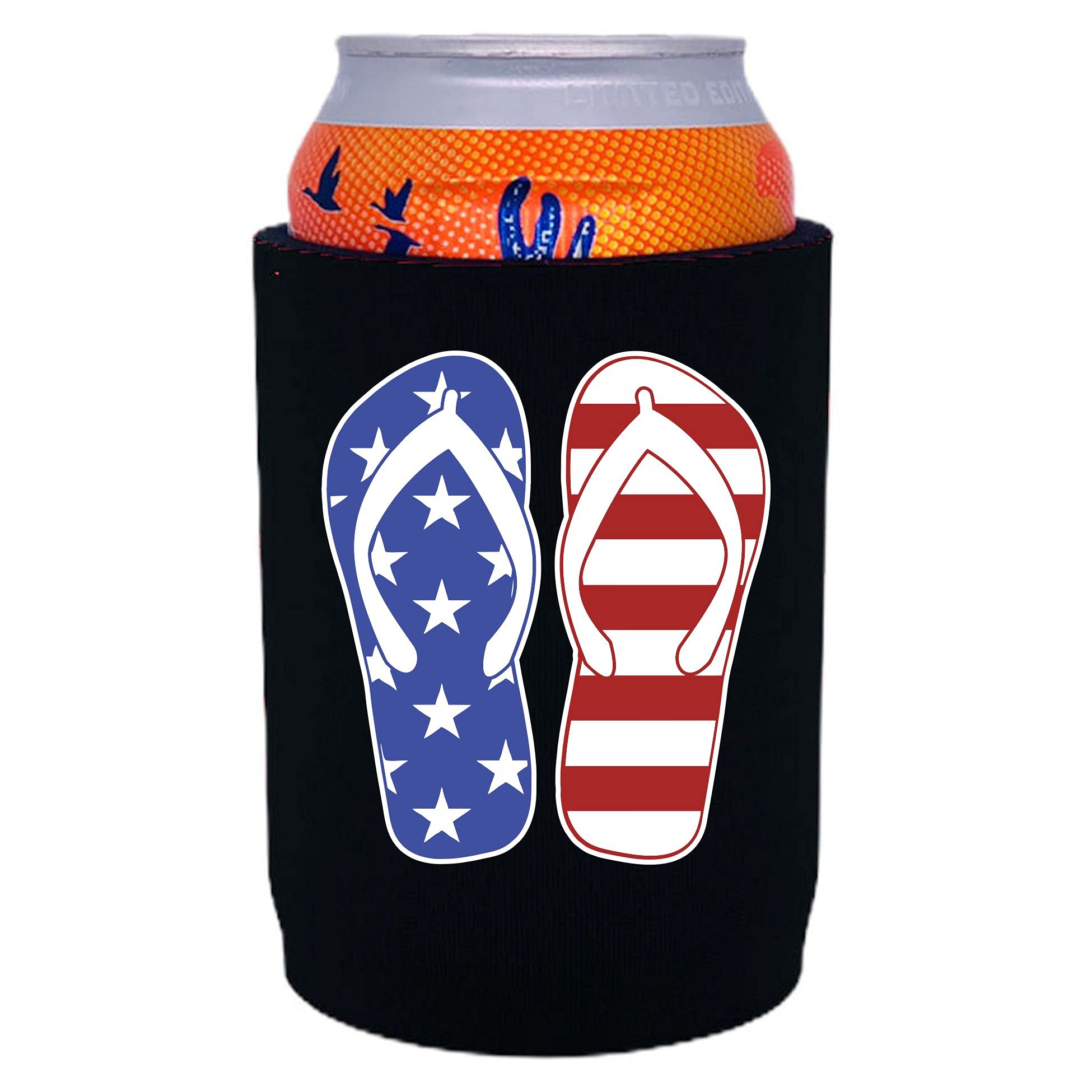 Stars and Stripes Flip Flop Full Bottom Can Coolie (2 Pack, Black)