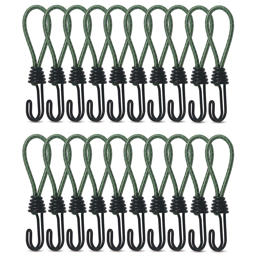 Osmond 20PCS Tent Elastic Rope Cord Hook Outdoor Camping Canopy Tarp Tent Fixing Cord String Carabiner Hooks Accessories Green