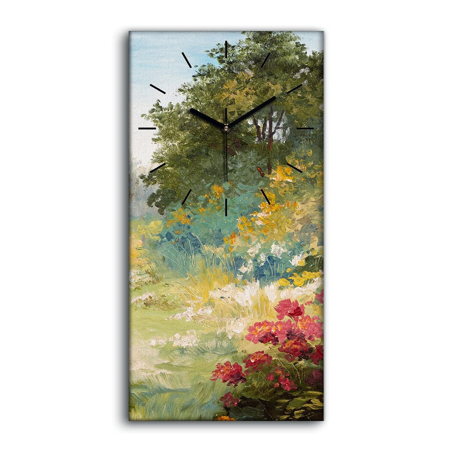 Horloge sur Toile Fleurs et Paysages 30x60cm pour Décoration Murale Zen de Chambre à Coucher