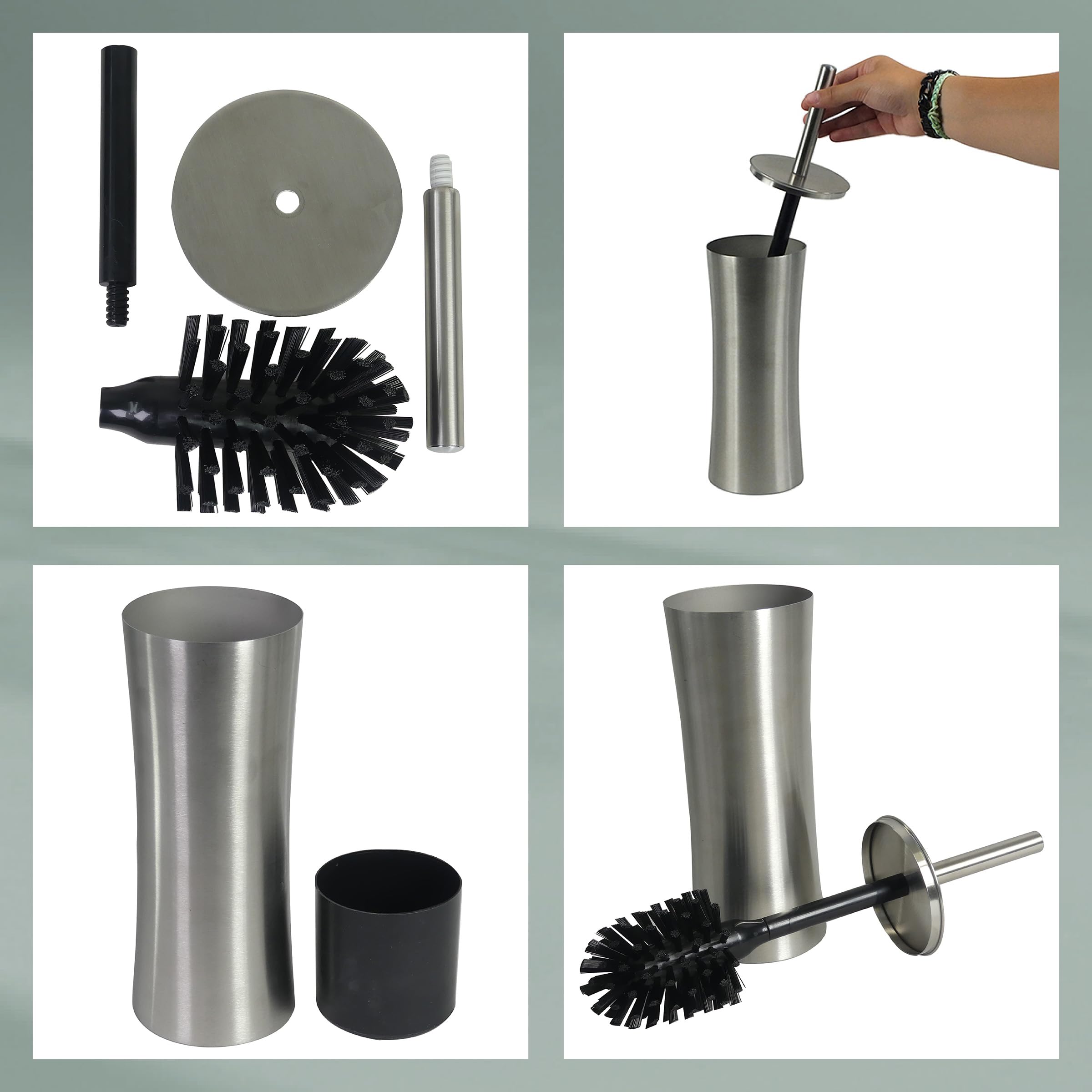 kela Scopino con contenitore 38 cm ELEGANCE, scopino in acciaio inox con testina intercambiabile, set scopino WC, opaco