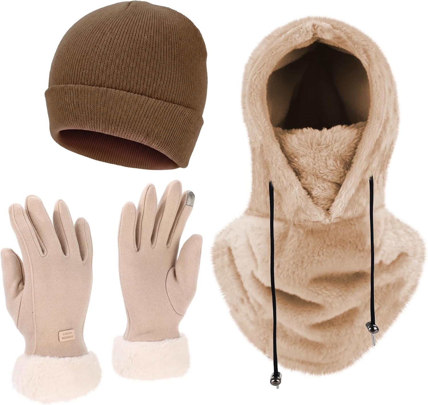 Shyyween 4 Pcs Ski Mask Fleece Balaclava and Hat for Women Men Touchscreen Gloves Winter Windproof Set for Outdoor Gift