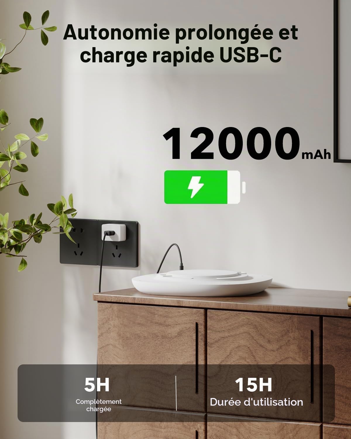 Plafonnier Rechargeable Sans Fil RGB, Lumiere Douche Etanche IP54