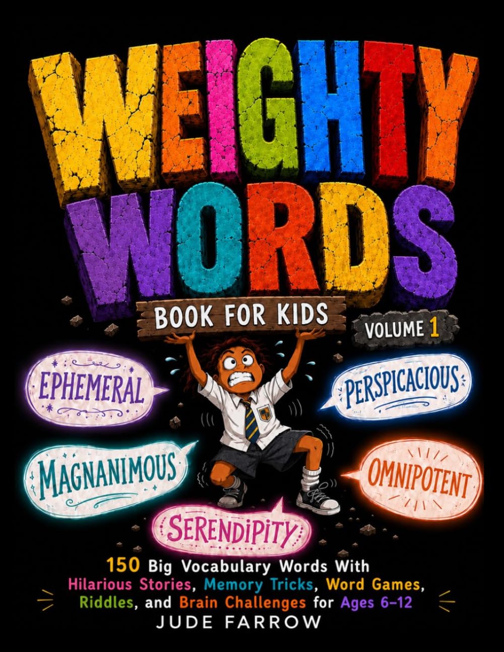 Weighty Words Book for Kids Volume 1: 150 Big Vocabulary Words With Hilarious Stories, Memory Tricks, Word Games, Riddles, and Brain Challenges for Ages 6-12