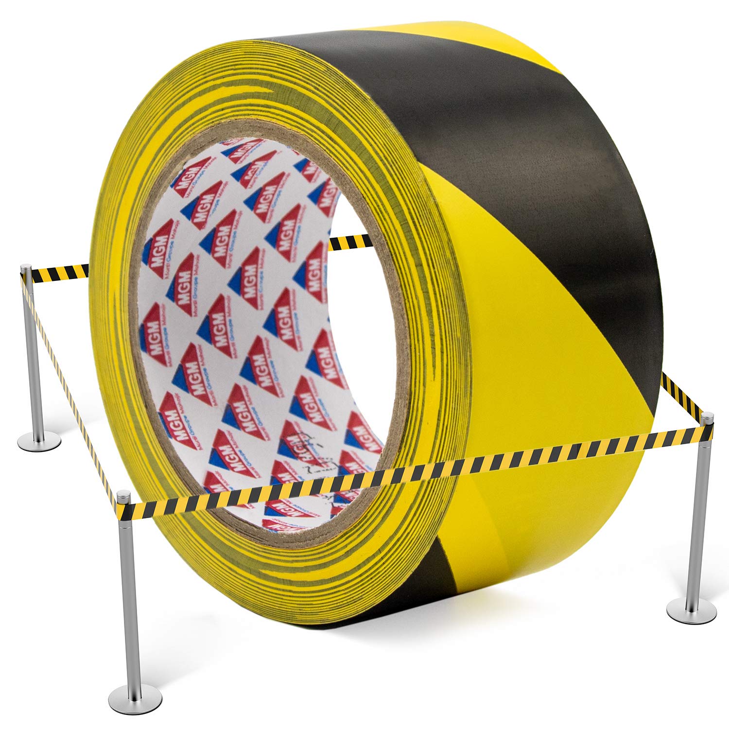 Hermax 12 Warnband Rollen - 50mm x 33m PVC Klebeband Schwarz-Gelb - Absperrband Sicherheitsmarkierung