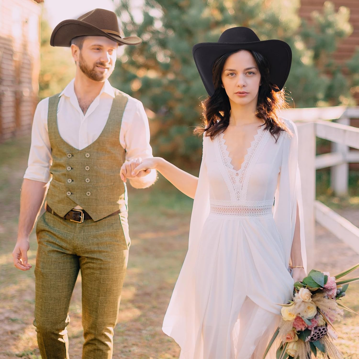 Cowboy Hat Felt Wide Brim Cowgirl Hats with Belt Classic Outdoor Western Style for Women Men Adults