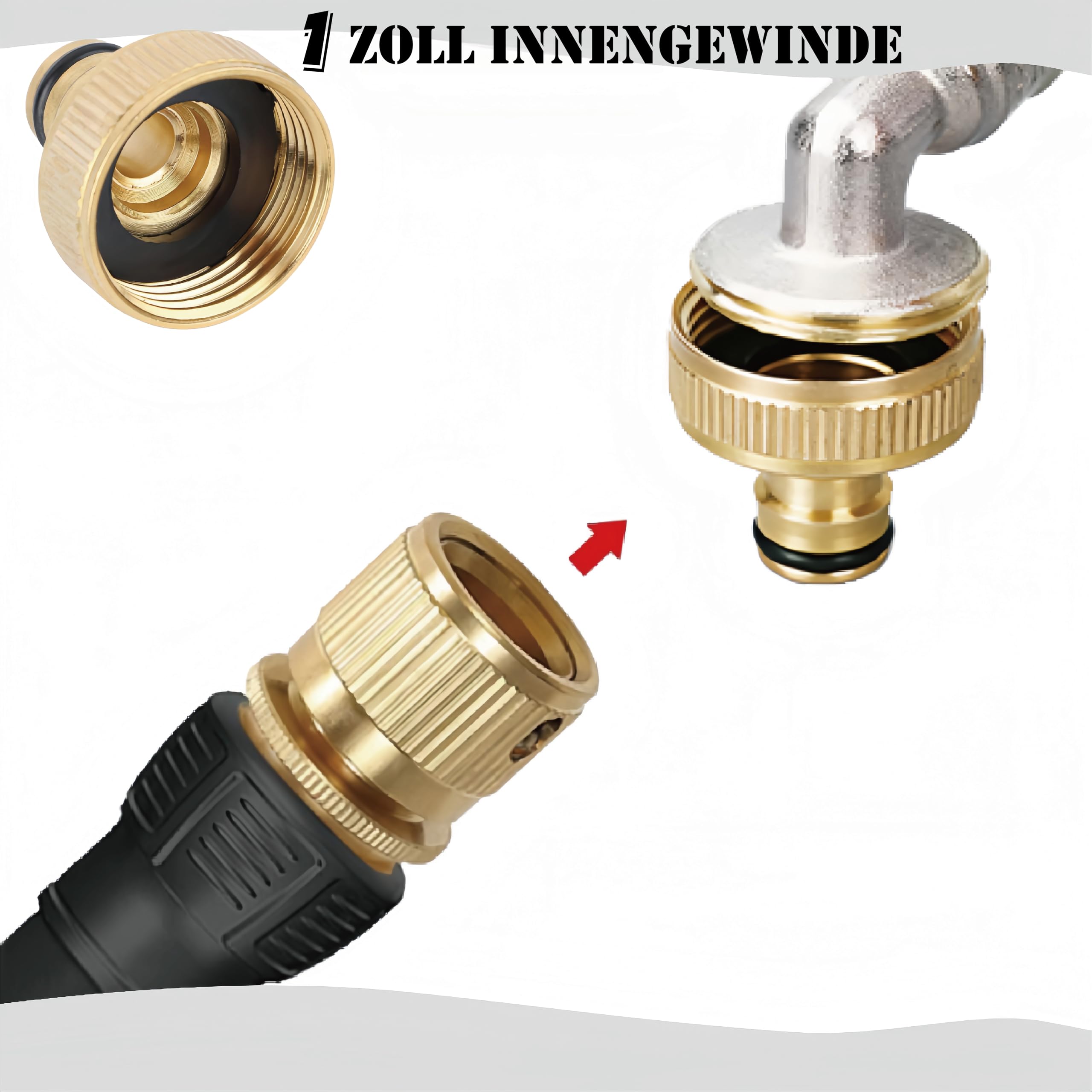 Gartenschlauch Schnellkupplung Messing Wasserschlauch Fitting Anschlüsse Innengewinde Adapter Messing Ton 1 Zoll, Außengewinde Zubehör/Gartengerät/Sanitär/Bewässerung (2 Stück pro Packung)