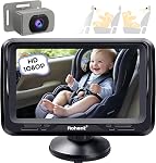 Caméra de voiture pour bébé Rohent HD 1080P - Moniteur pour nourrissons orienté vers l'arrière avec caméra de voiture à vision nocturne pour bébé, objectif grand angle de 150°, écran anti-éblouissement, installation facile, affichage ajustable à 360°