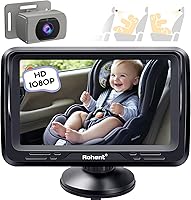 Vista 12 de Rohent Cámara de coche para bebé, 5 pulgadas HD 1080P, visión nocturna, fácil instalación, cámara de asiento trasero y orientado hacia adelante