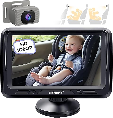 Miniatura 11 de Rohent Monitor de coche para bebés y niñas, 1080P HD, ajustable en 360°, visión nocturna, lente gran angular de 150°, fácil instalación, perfecto