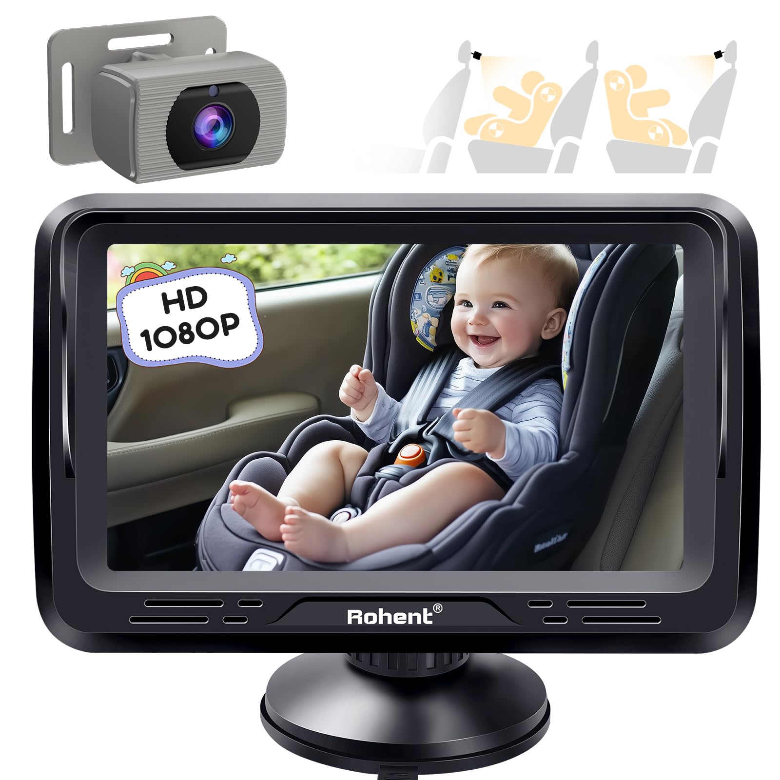 Rohent Baby Car Camera for Rear Facing Infant - 1080P HD, Easy Installation, 360° Adjustable, Night Vision, 150° Wide-Angle Lens, Perfect Match for