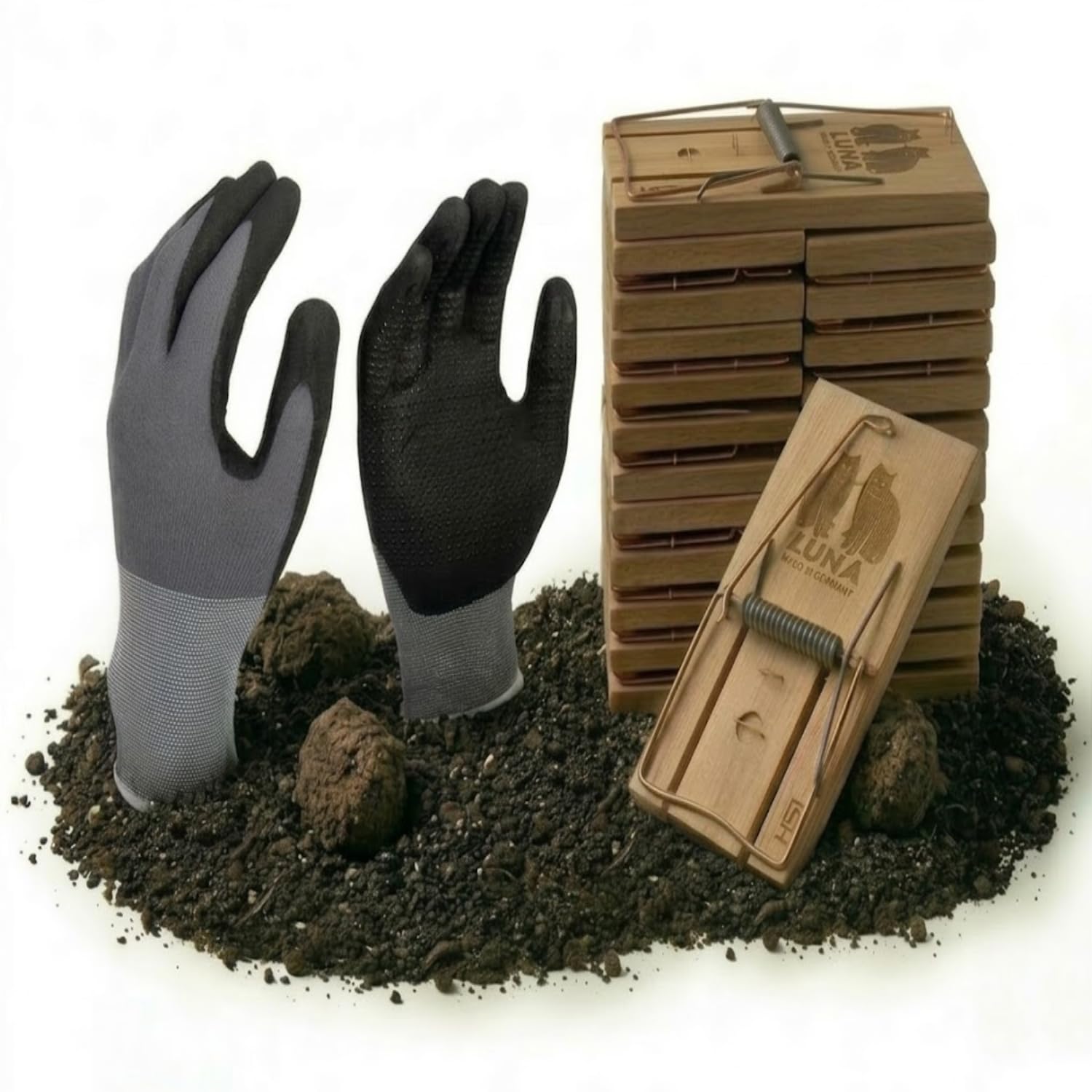 20x Profi Rattenfalle Set – Inkl. FlexGrip Arbeitshandschuhe – Luna Schlagfalle PEFC Buchenholz – Schlagstarke Rattenbekämpfung & Abwehr – Nagetierfalle für Innen & Outdoor – Giftfrei