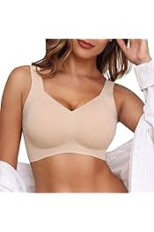 Women's Wireless Push Up Bra for Older Women, Full Coverage Seamless Supportive Back Smoothing T-Shirt Bra, Plus