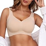 Women's Wireless Push Up Bra for Older Women, Full Coverage Seamless Supportive Back Smoothing T-Shirt Bra, Plus