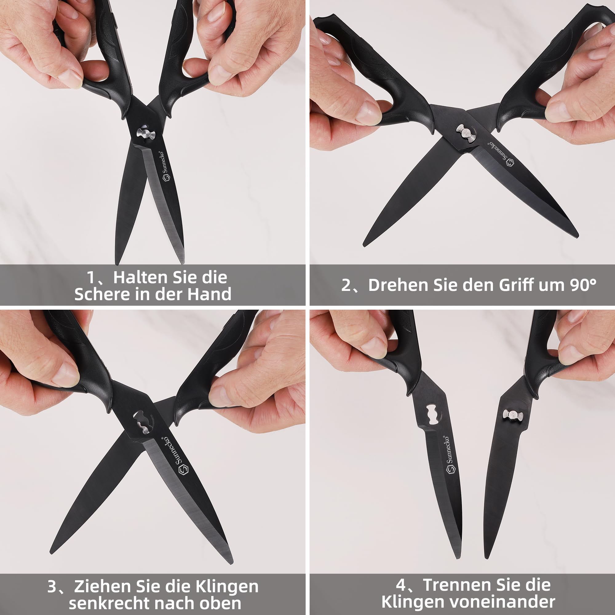 Sunnecko Küchenschere Haushaltsschere Schere Küche - 8 Zoll Bonsai Schere Micro Mehrschichtige Japanische Küchenschere Schwarz Titanbeschichtete Kräuterschere Edelstahl Gemüseschere Kitchen Scissors
