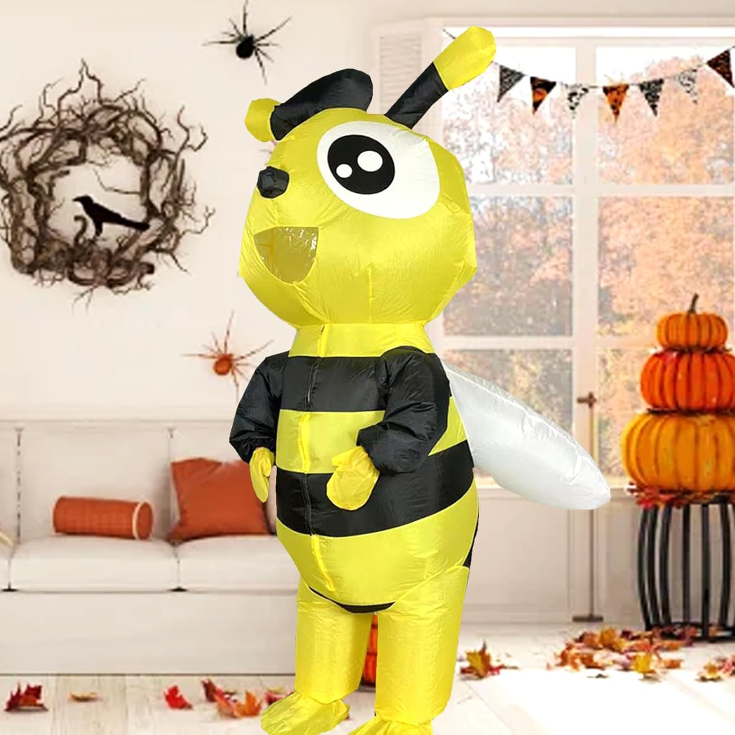 Inflatable Bumble Bee Costume for Adult, Full Body Blow Up Bee Costumes for Men and Women, Fancy Insects Costume Outfit for Funny Halloween Cosplay Party