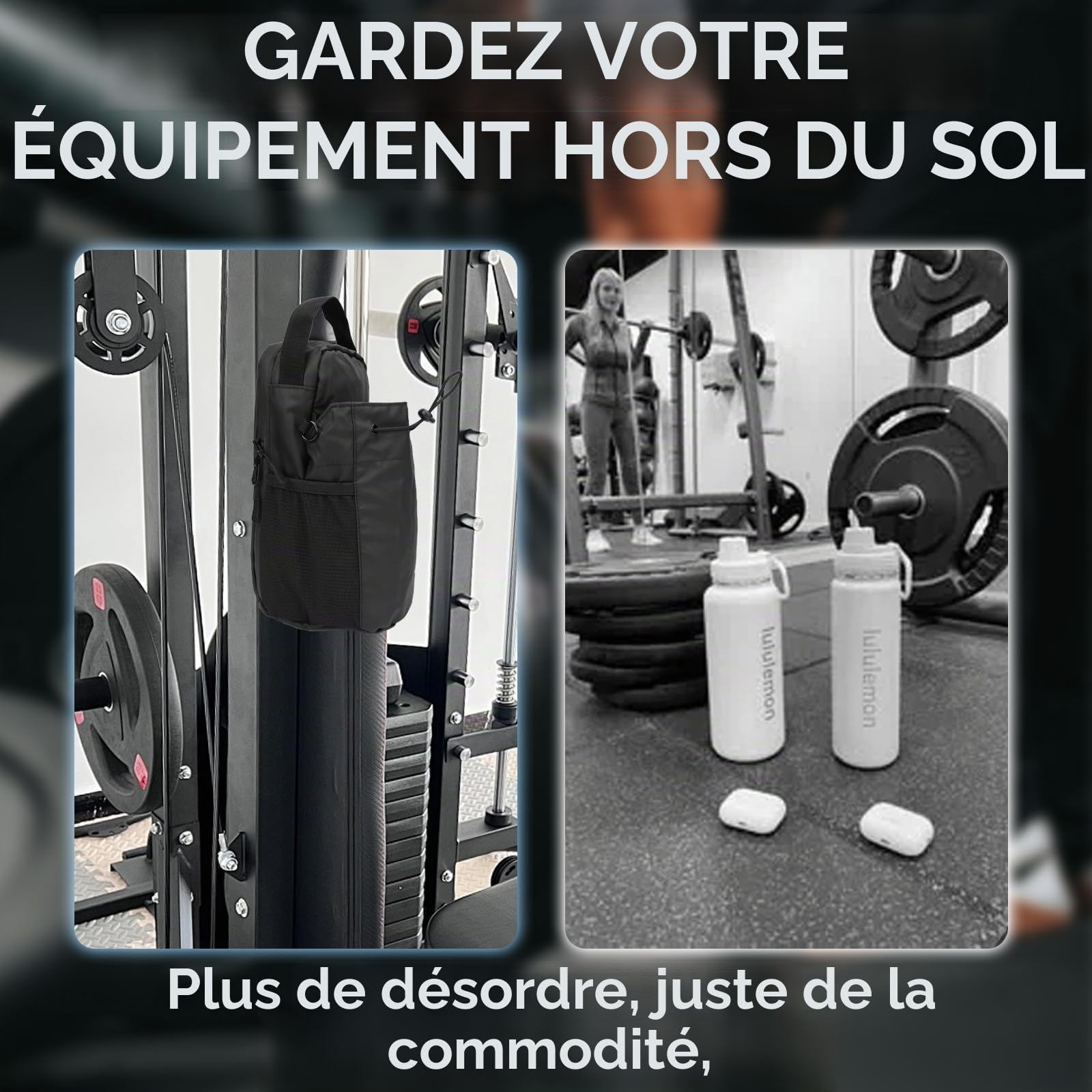 Sac Magnétique Sport avec Fixation Aimantée, Sac de Gym Magnétique, Porte Bouteille et Gourde, Sac Banane Gym avec Bandoulière Ajustable, Sac de Gym Portable, Porte Bouteille d'eau pour Homme Femme