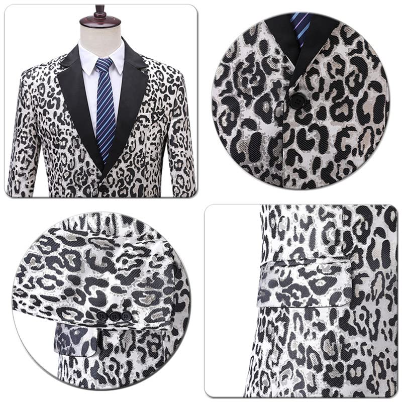 Image of Men's Blazers Leopard Print Notched Lapel Suits Slim Fit Sequins Tuxedo Stylish Sport Coats Jackets