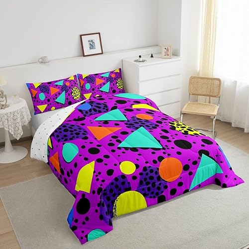 Miniatura 4 de Juego de ropa de cama de los años 80 y 90, tamaño Queen, patrón geométrico en estilo retro, juego de edredón de Memphis de los años ochenta, diseño