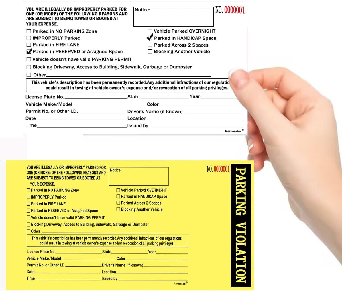 2 Part Parking Violation Ticket Carbonless Number Vehicle Illegally Parked Window Tag 8.5 x 4 inch Tow Warning Notice Parking Violation Ticket Pack of 50