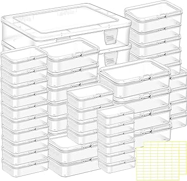 Bead storage container,44pcs of different sizes rectangular mini clear plastic storage box with hinged lid and label for bracelet making DIY jewelry craft nail organizer,Mix Size-2