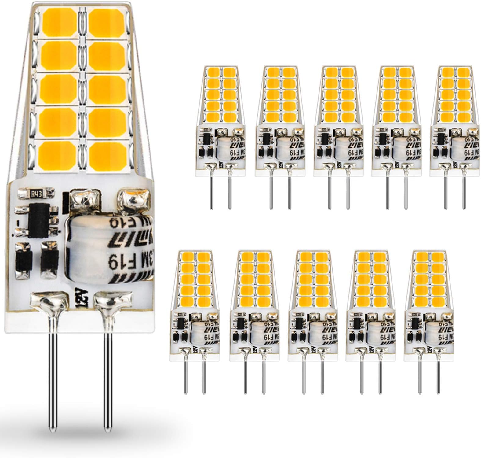 Auting 3W G4 LED Bulbs, 3W Equivalent to 30W Halogen Bulbs, Warm White 3000K LED Bulbs G4 300LM, Not Dimmable AC/DC 12V 360 Degree, 10 Pieces