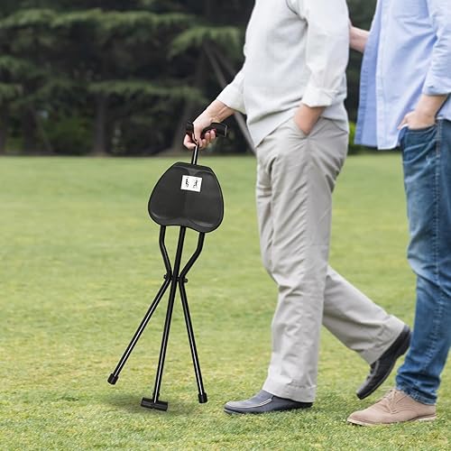 Miniatura 2 de Bastón plegable con asiento de 35.4 pulgadas de alto y soporta hasta 220 libras, bastón para caminar, silla de caña adecuada para ancianos, fácil de