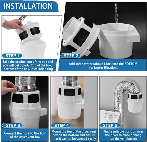 Miniatura 6 de MEJORADONOORNY Kit de ventilación para secadora de interior 3 en 1 con recogedor de pelusa para secadora eléctrica de ropa - Sin manguera incluida