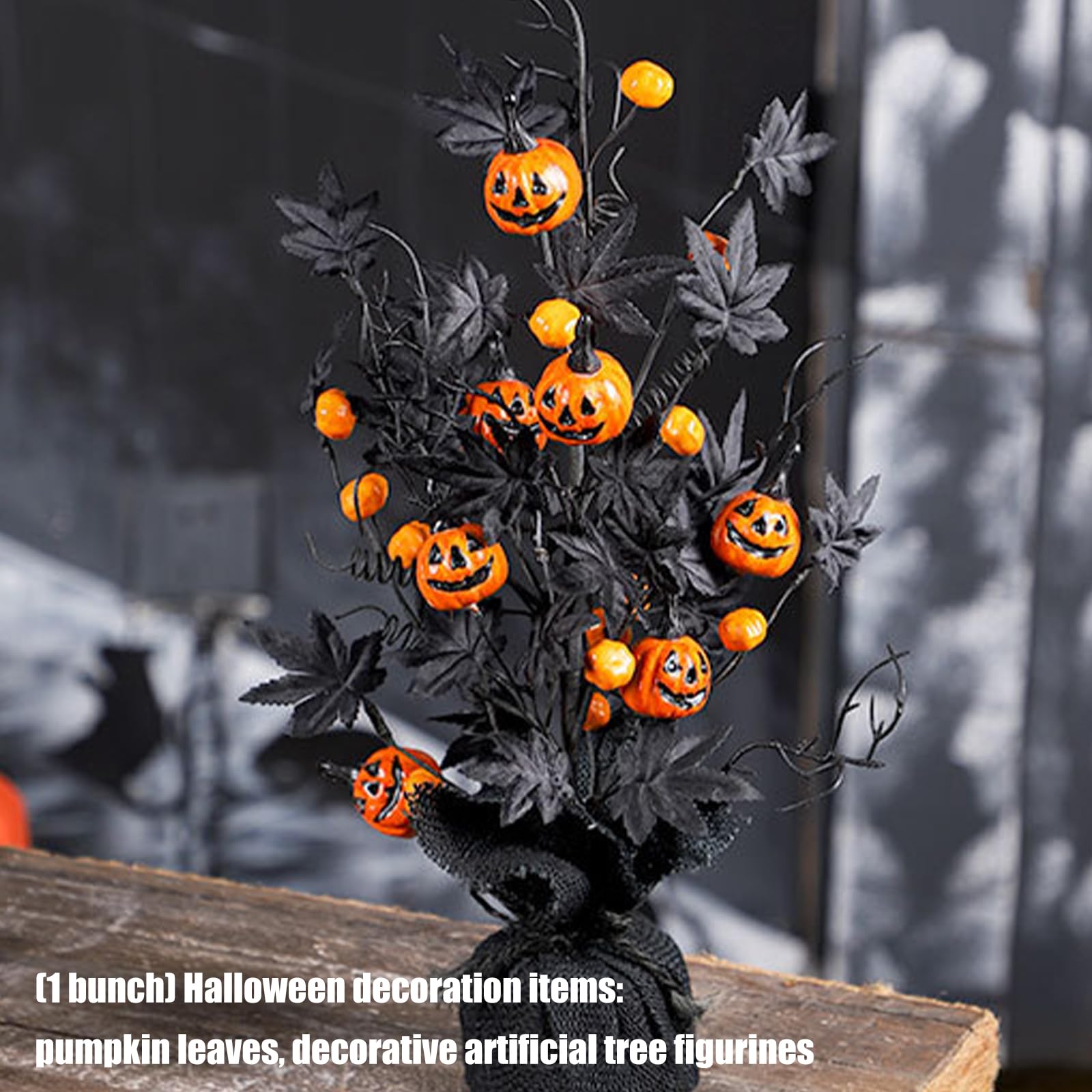 Decorazione artificiale per albero di Halloween, con zucche e foglie di acero nero, per feste in casa e da tavolo