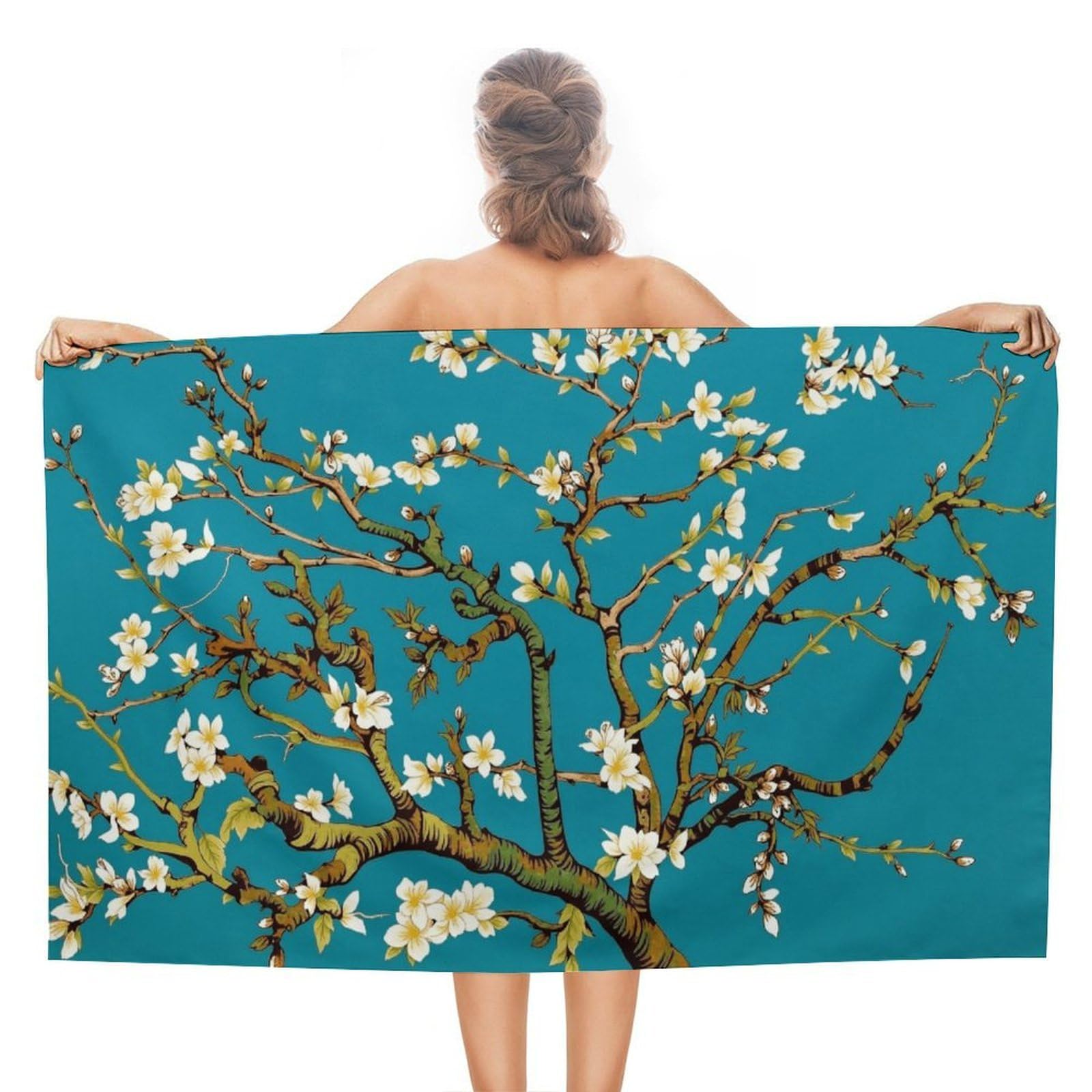 Anceky Almond Blossom Beach Towel Microfiber Soft Absorbent Oversized Large Bath Towel Blanket Thin Quick Dry for Adults Swimming Pool Yoga Gym Travel 51"X31"