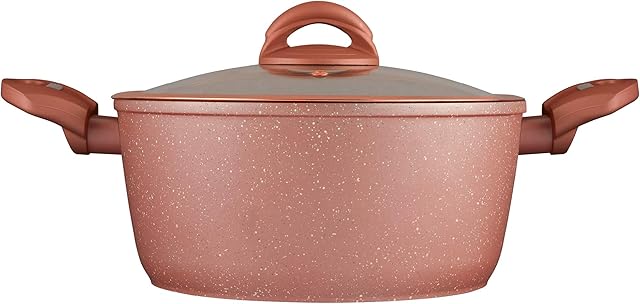 Tower Cerastone T81272RS Forged Casserole Dish with Non-Stick Coating , Soft Touch Handles and Tempered Glass Lid, 24 cm, 4.2 L, Rose Pink