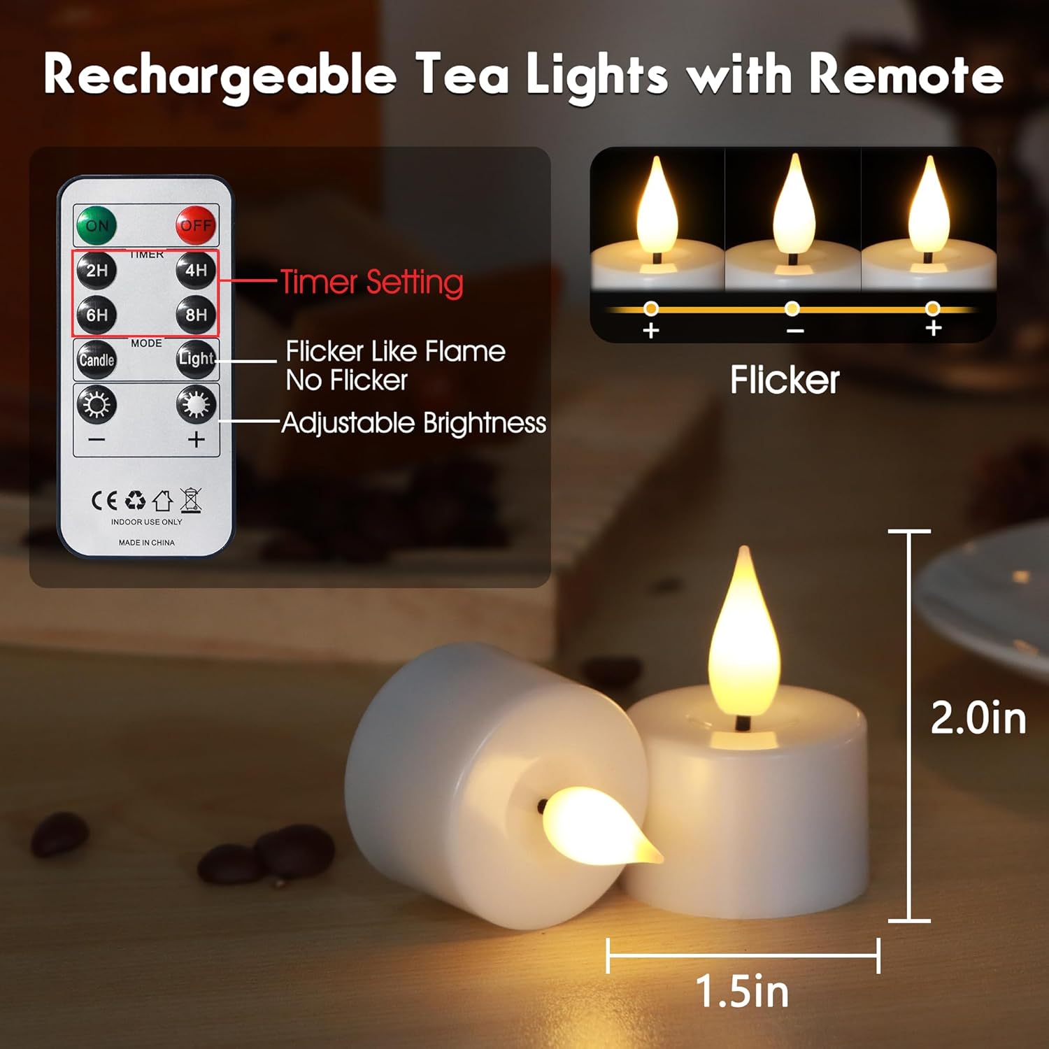 Rechargeable Flameless Tea Lights with Charging Base & Remote Timer, 12 Pack USB Rechargeable Tealights Candles Battery Operated, Flickering Realistic for Home Christmas Wedding Decor