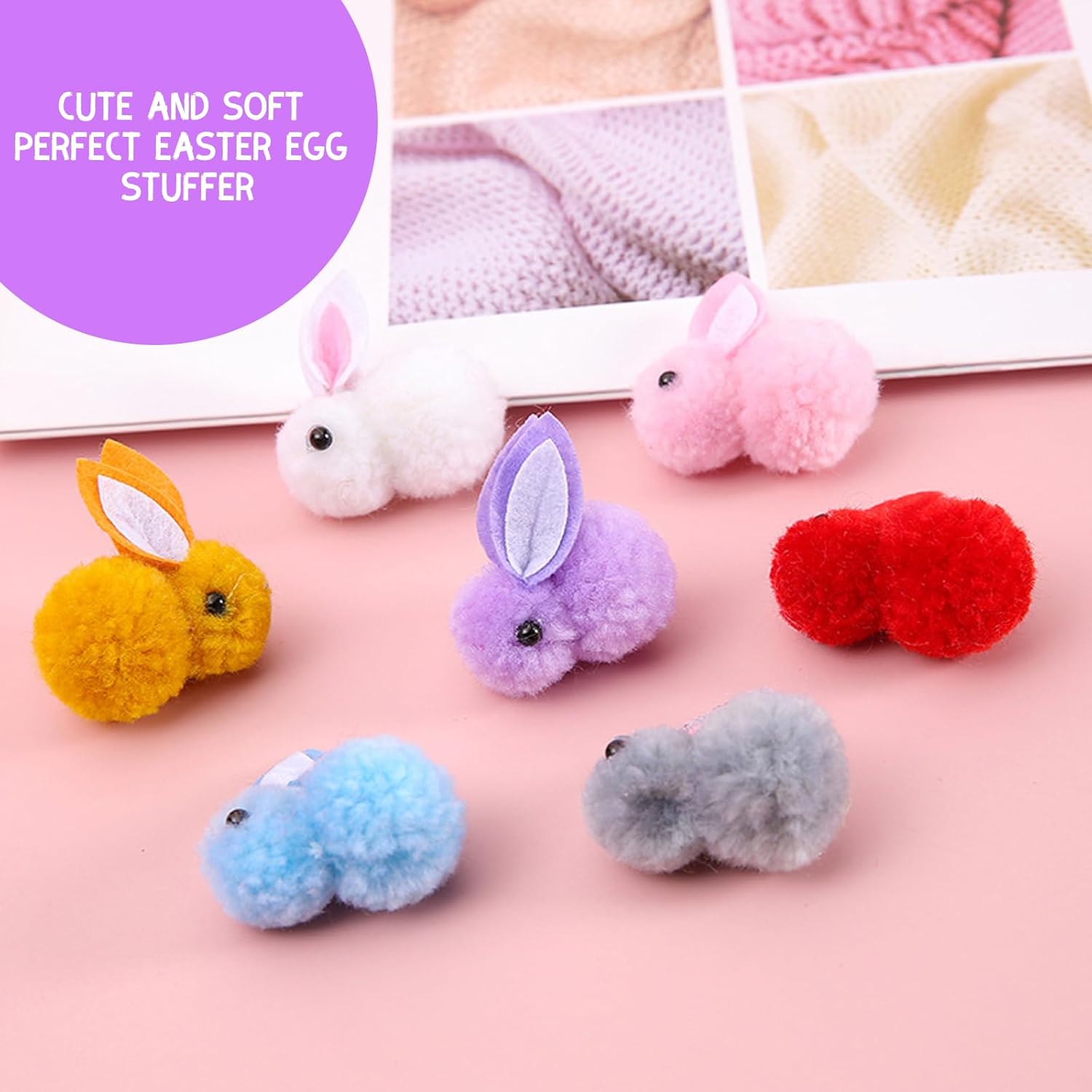 48 Pack Easter Eggs Fillers with Easter Bunny Plush and Ribbons, Prefilled Easter Eggs Stuffers Easter Hanging Decor for Basket Surprise Bunny Animal