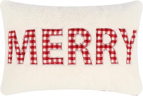 Levtex Home - Joulset - Almohada decorativa navideña (12x18in.) - Merry - Crema y rojo