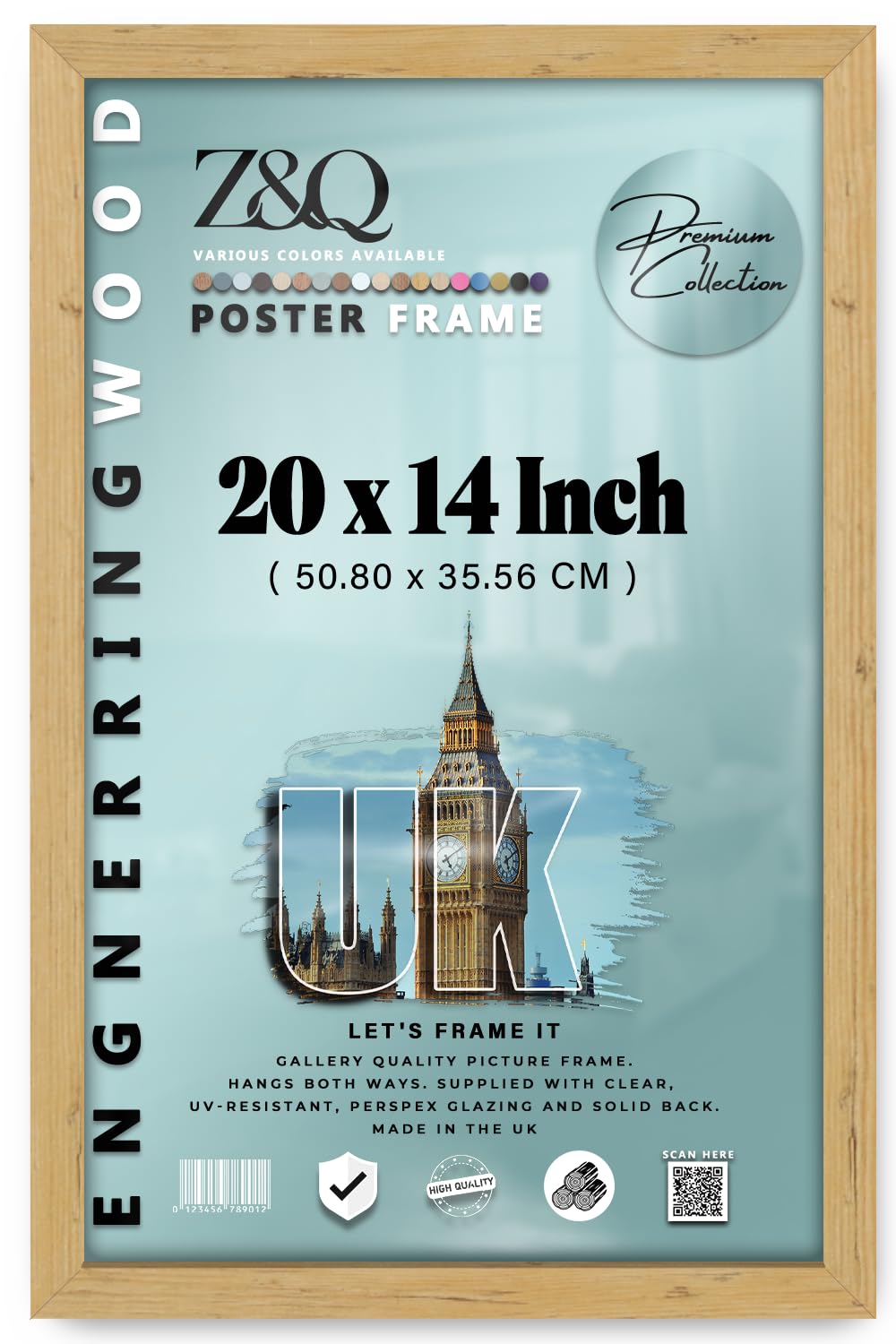 Z&Q - Classic MDF Wood Finish 20 x 14 Inch Poster/Picture Frame | Sleek & Sturdy (50.80 x 35.56 CM) Eton Wood Frame for Home Décor and Art [ Pine ] — image 1